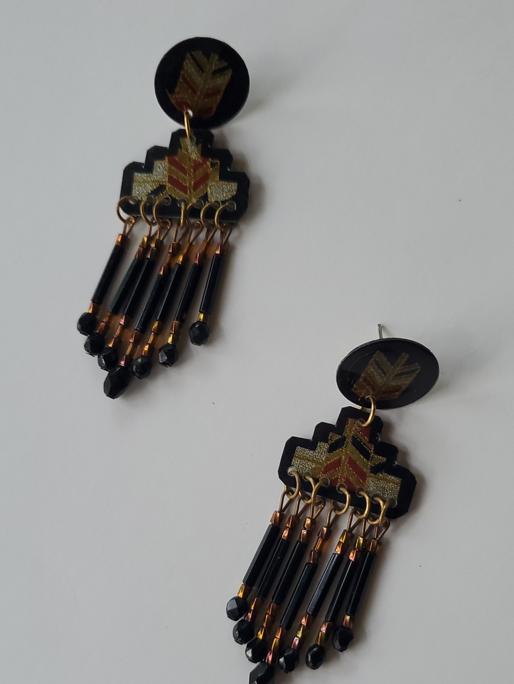 Black and Copper Bohemian Dangle Earrings